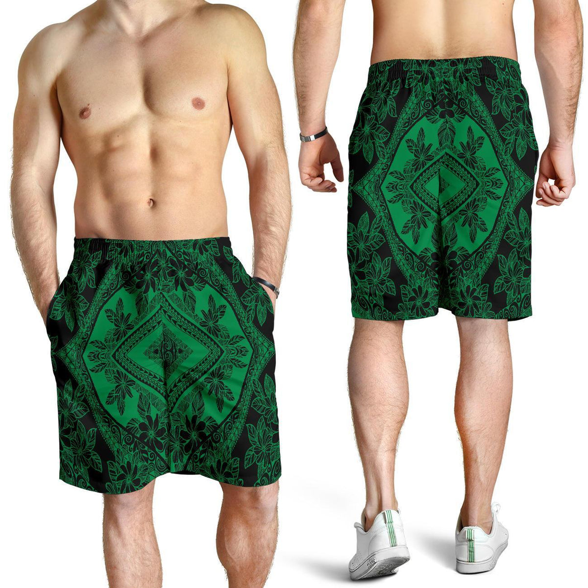 Polynesian Plumeria Mix Green Black Men's Short - Polynesian Pride