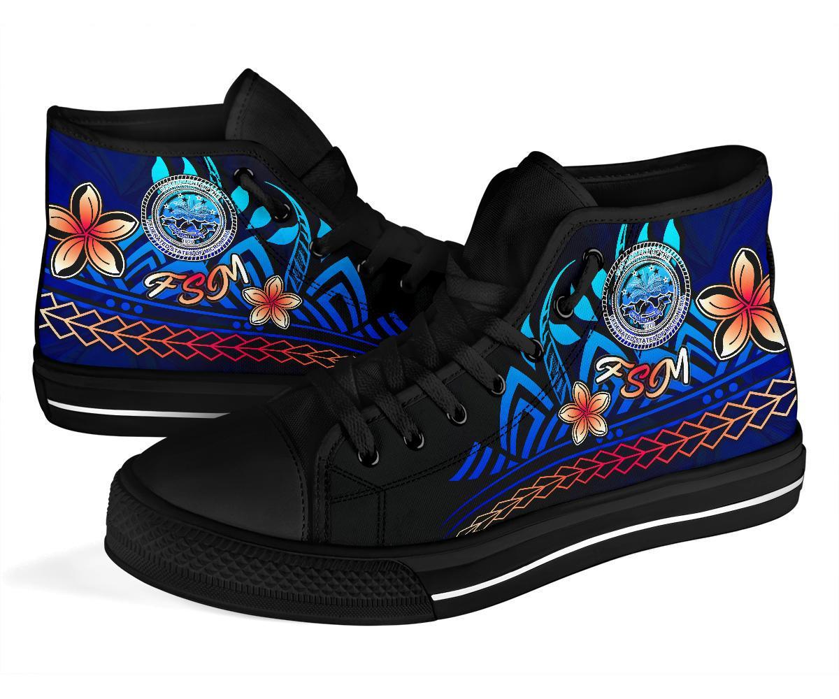 Federated States of Micronesia High Top Shoes Blue - Vintage Tribal Mountain - Polynesian Pride
