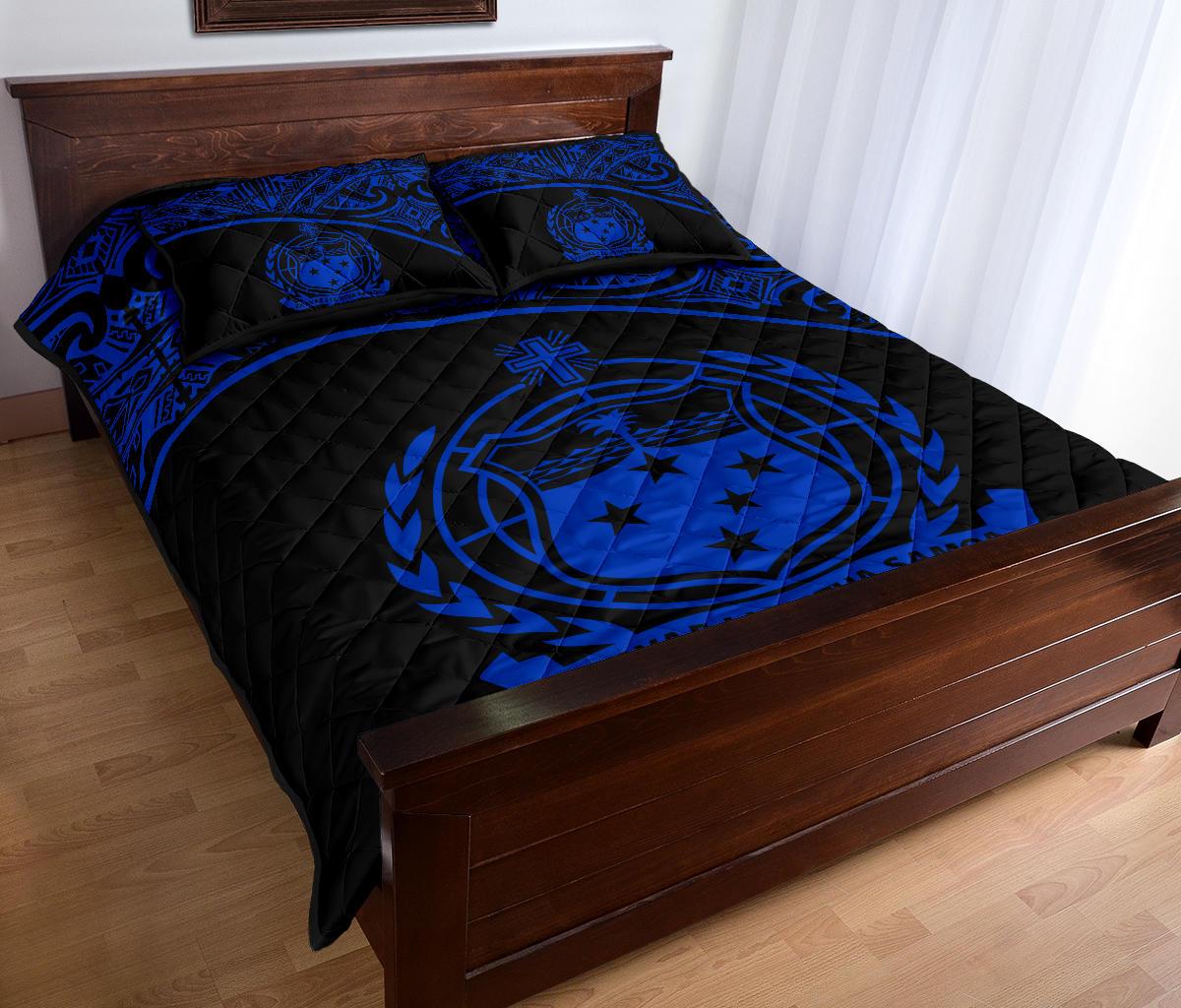Samoa Quilt Bed Set - Samoa Coat Of Arms Polynesian Blue Curve Version - Polynesian Pride