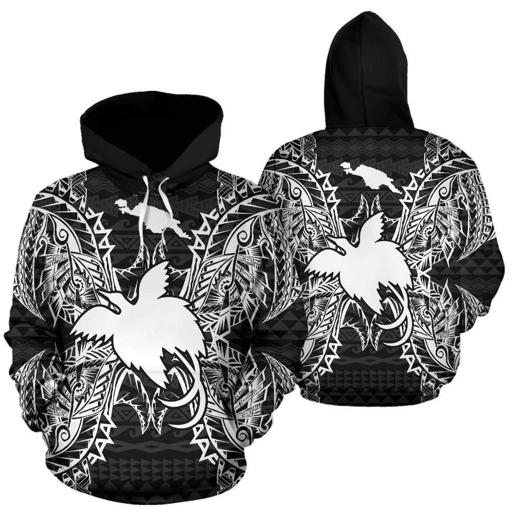 Papua New Guinea Polynesian ll Over Hoodie Map Black Unisex Black - Polynesian Pride