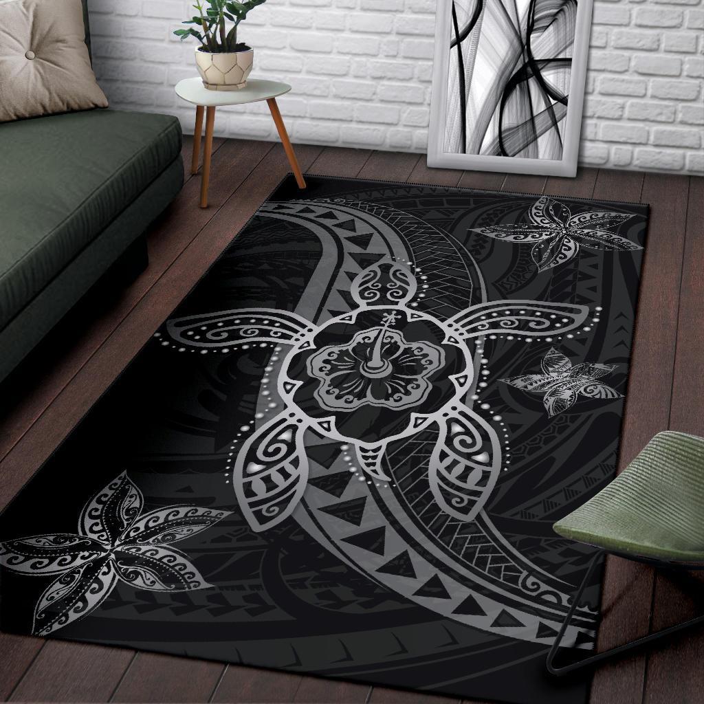 Kanaka Map Hibiscus Plumeria Turtle Art Polynesian Area Rug Gray AH - Polynesian Pride