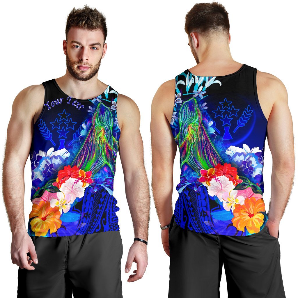 Kosrae Custom Personalised Men's Tank Top - Humpback Whale with Tropical Flowers (Blue) - Polynesian Pride