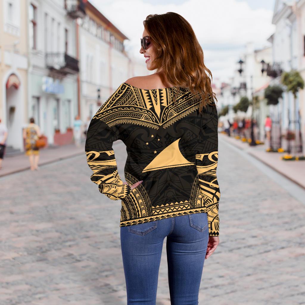 Tokelau Polynesian Chief Custom Personalised Women's Off Shoulder Sweater - Gold Version - Polynesian Pride