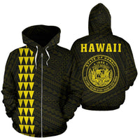 Polynesian Kakau Seal of Hawaii Zip Hoodie Yellow Unisex Yellow - Polynesian Pride