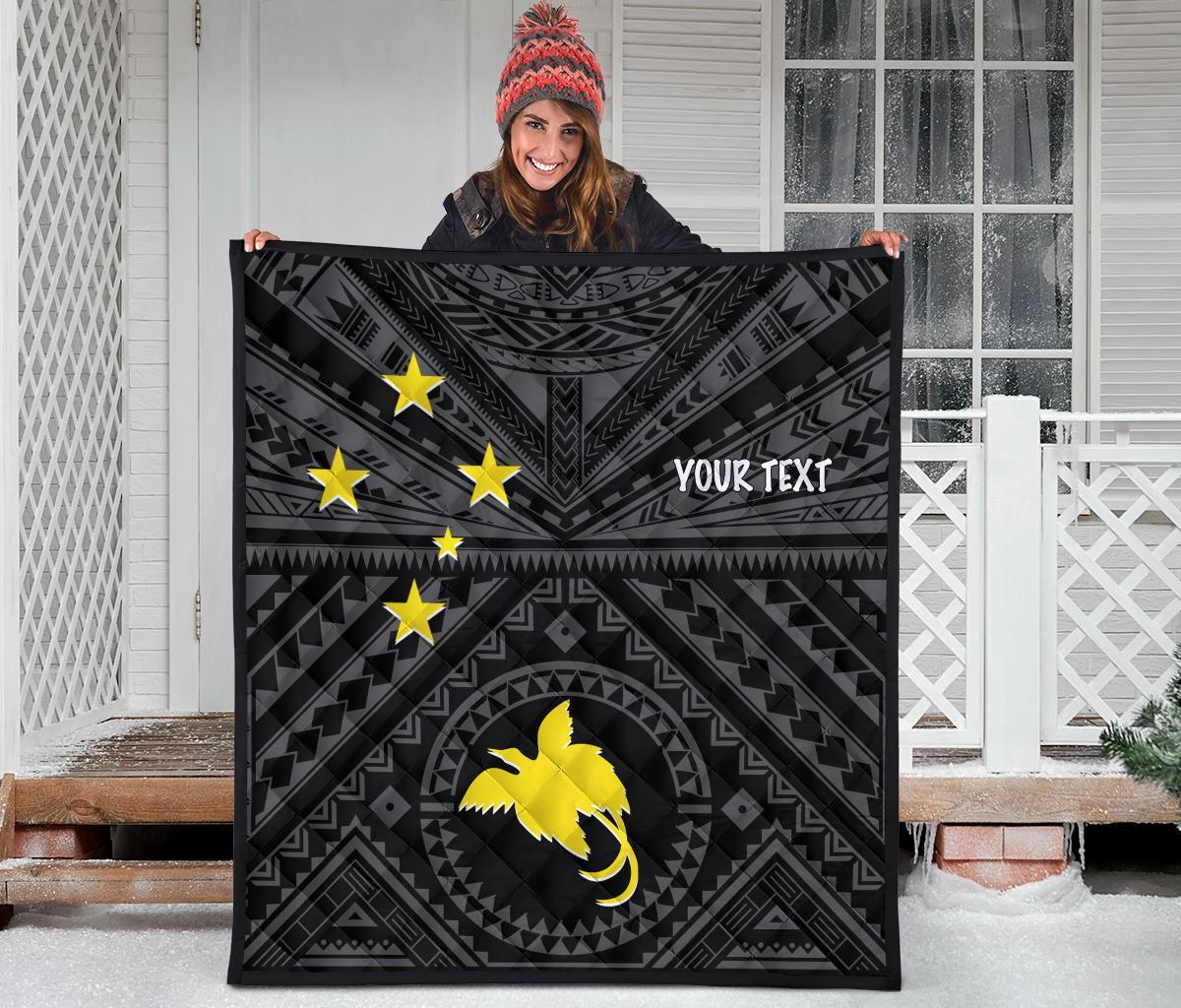 Papua New Guinea Personalised Premium Quilt - Flag With Polynesian Patterns (Black) - Polynesian Pride