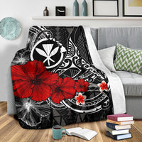 Polynesian Hawaii Kanaka Maoli Premium Blanket - Humpback Whale with Hibiscus (White) - Polynesian Pride