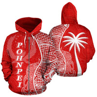 Pohnpei Polynesian Zip up Hoodie Coconut Tree Red and White Unisex Red - Polynesian Pride