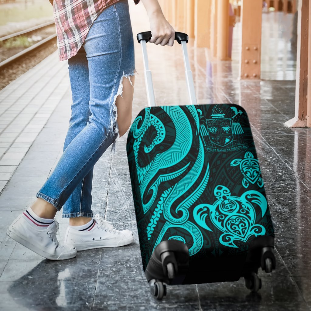 Fiji Polynesian Luggage Covers - Turquoise Tentacle Turtle Crest - Polynesian Pride