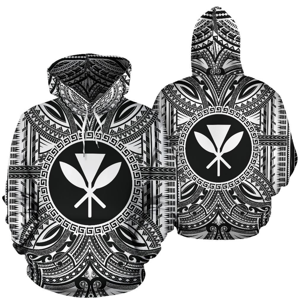 Kanaka Maoli ll Over Hoodie Kanaka Maoli Coat of rms Polynesian White Black - Polynesian Pride