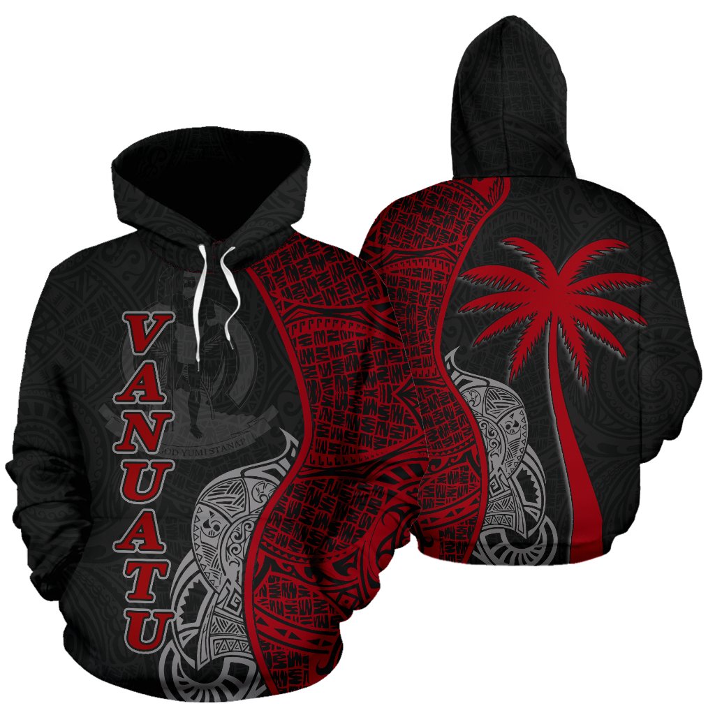 Vanuatu Polynesian Hoodie Coconut Tree Red Unisex Red - Polynesian Pride