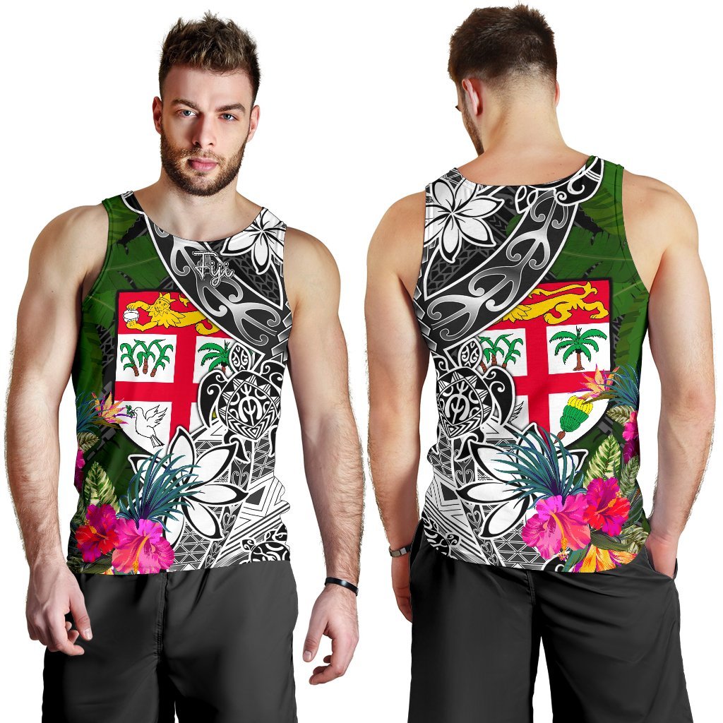 Fiji Men Tank Top - Turtle Plumeria Banana Leaf - Polynesian Pride