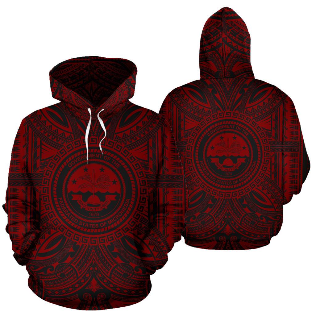 Federated States of Micronesia ll Over Hoodie Federated States of Micronesia Coat of rms Polynesian Red Black - Polynesian Pride
