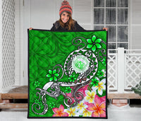 Hawaii Polynesian Premium Quilt - Hawaii Seal With Turtle Plumeria (Green) - Polynesian Pride