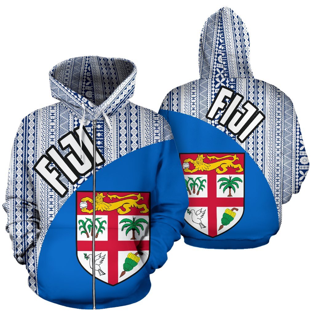 Fiji Tapa Zip up Hoodie Fiji Flag Blue - Polynesian Pride