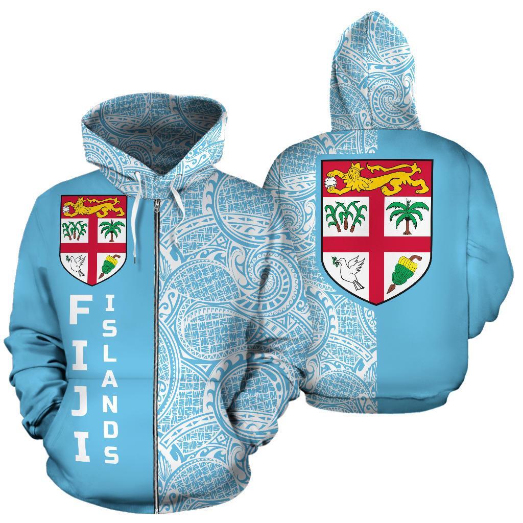 Fijian Zip up Hoodie Fiji Flag Polynesian Tattoo Half Style TH0 Unisex Blue - Polynesian Pride