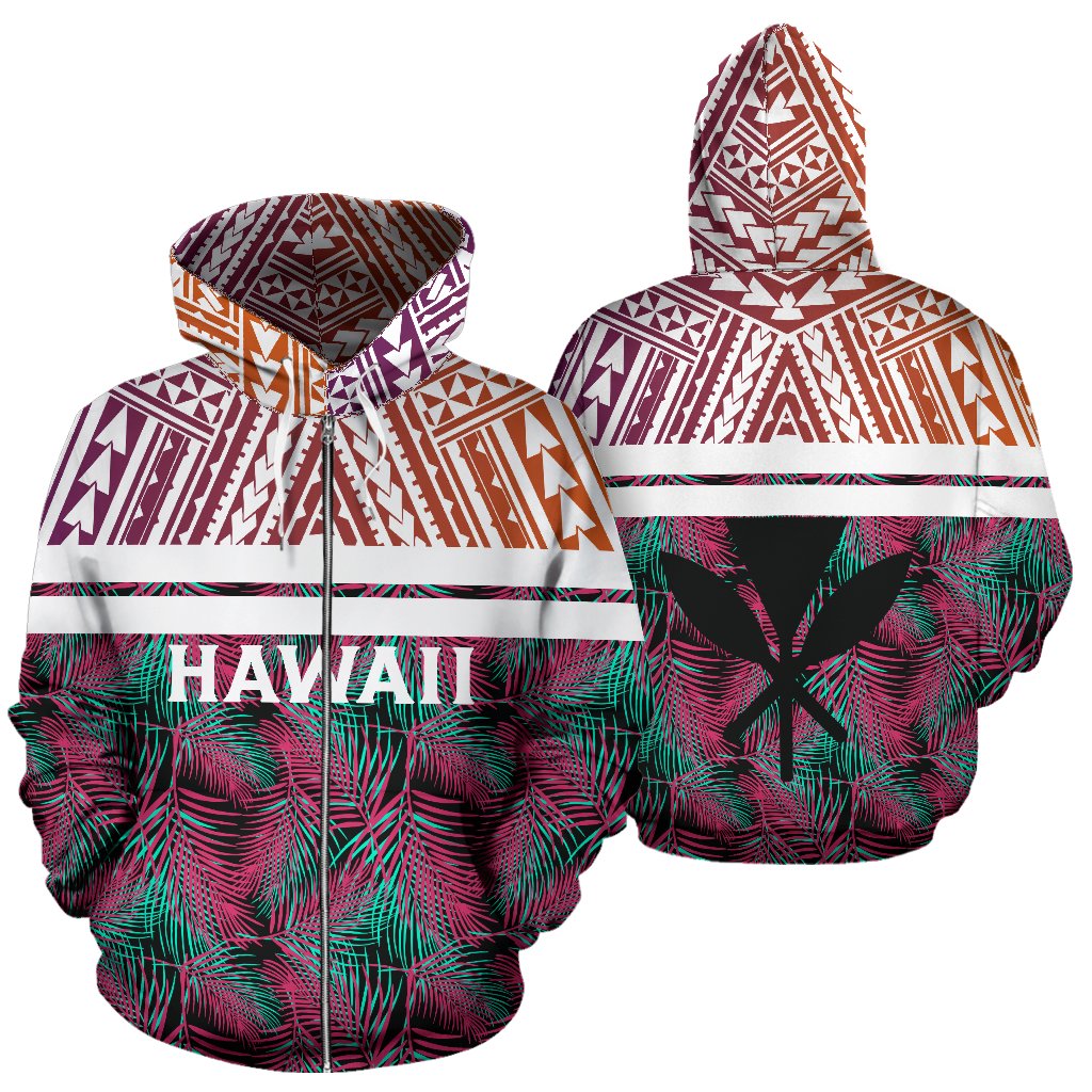 Hawaii Summer Tropical Polynesian Kanaka Zip Hoodie Unisex Red - Polynesian Pride