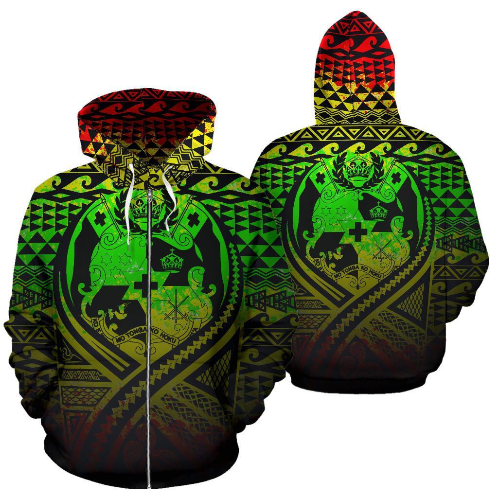 Tonga All Over Zip up Hoodie Lift up Reggae Unisex Reggae - Polynesian Pride