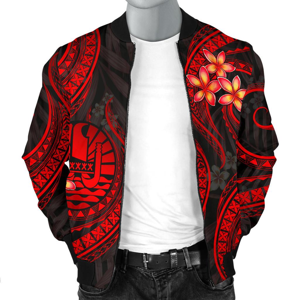 Tahiti Polynesian Men Bomber Jacket - Red Plumeria - Polynesian Pride
