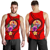 Tahiti Polynesian Men's Tank Top - Floral With Seal Red Red - Polynesian Pride