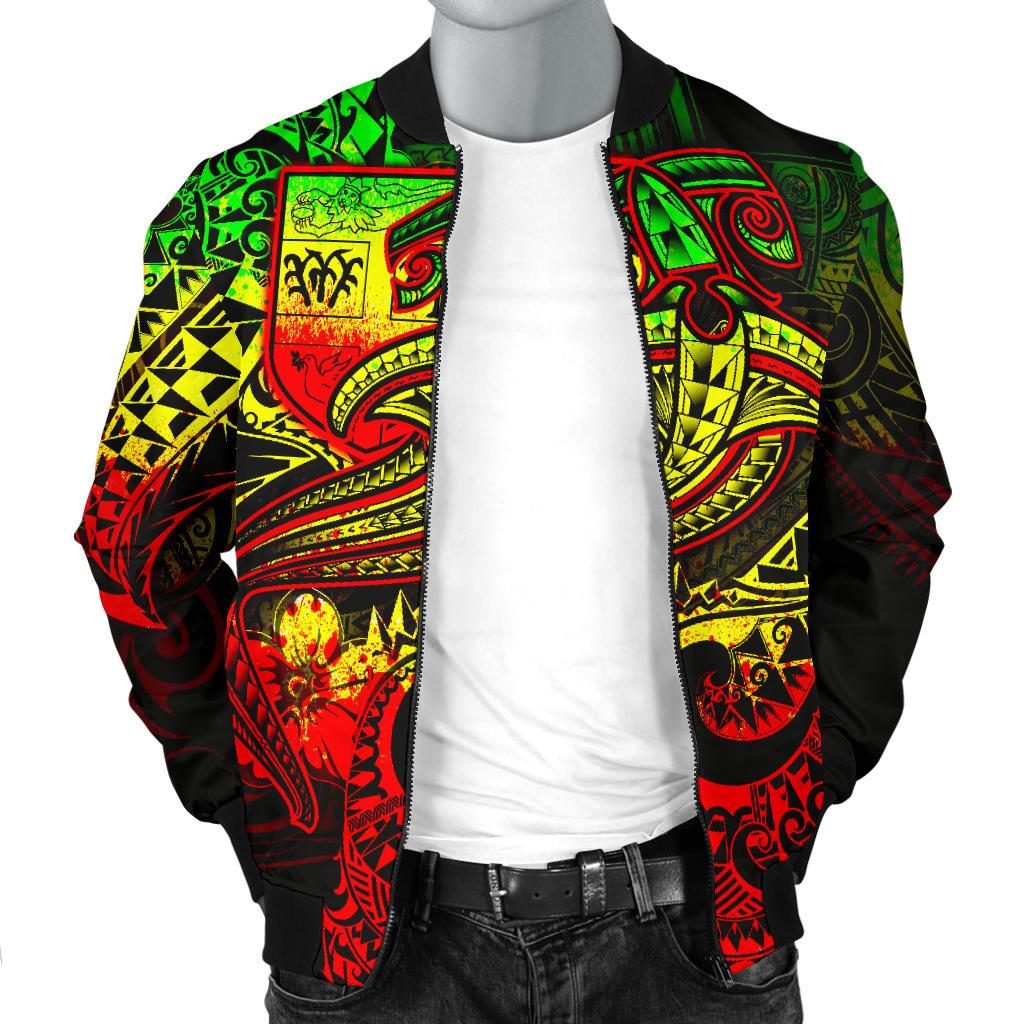Fiji Men's Bomber Jacket - Reggae Shark Polynesian Tattoo - Polynesian Pride