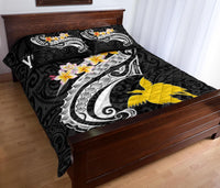 Papua New Guinea Custom Personalised Quilt Bed Set - PNG Seal Polynesian Patterns Plumeria (Black) - Polynesian Pride