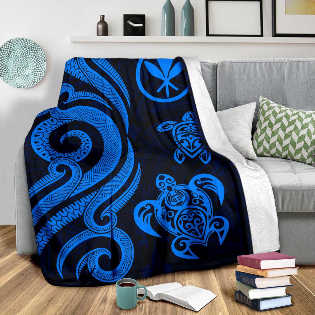 Polynesian Hawaii Premium Blanket - Blue Kanaka Maoli Tentacle Turtle - Polynesian Pride