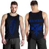 Hawaii Kakau Makau Fish Hook Kanaka Map Men's Tank Top Polynesian - Blue Blue - Polynesian Pride