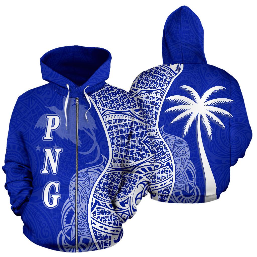 Papua New Guinea Polynesian Zip up Hoodie Coconut Tree Blue Unisex Blue - Polynesian Pride