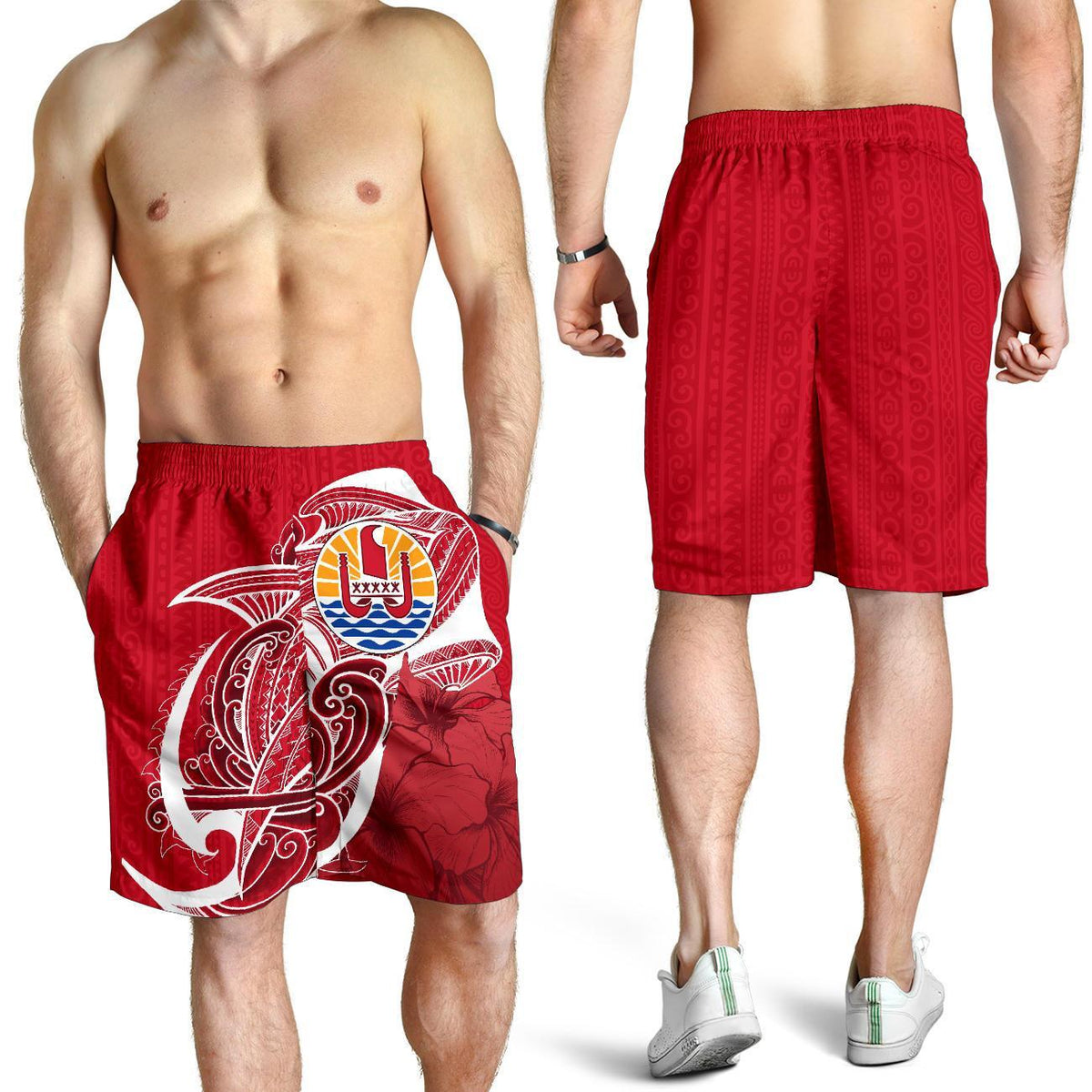 Tahiti All Over Print Men'S Shorts Shark Coat Of Arms - Polynesian Pride