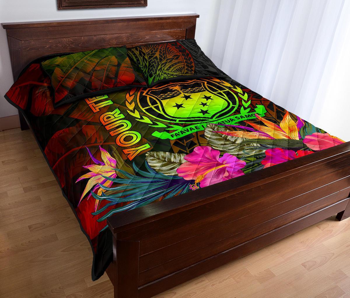 Samoa Polynesian Personalised Quilt Bed Set - Hibiscus and Banana Leaves - Polynesian Pride