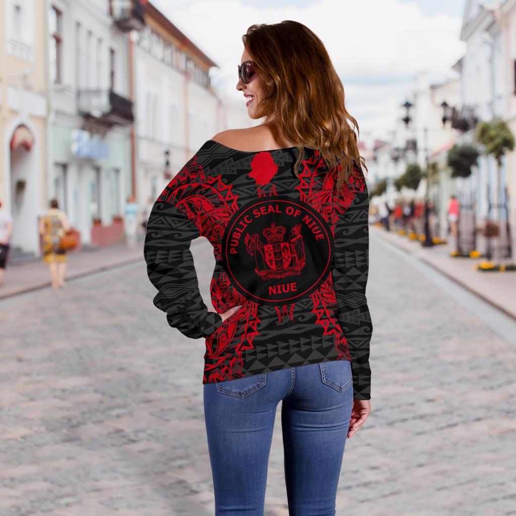 Niue Polynesian Shoulder Sweater Map Red - Polynesian Pride