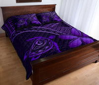 Hawaiian Turtle Plumeria Kakau Polynesian Quilt Bedding Set Purple - Polynesian Pride