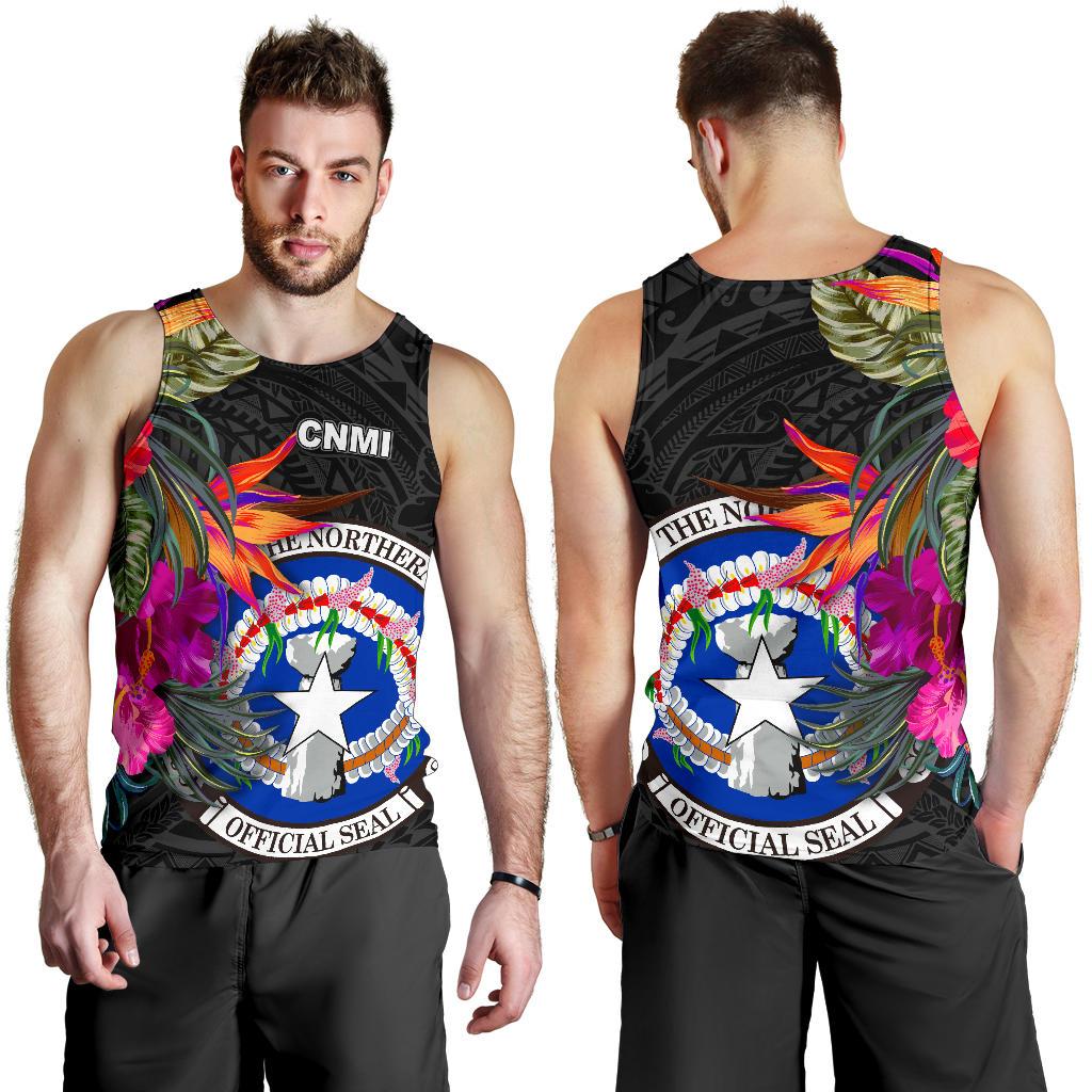 Northern Mariana Islands Men's Tank Top - Saipan Hibiscus Polynesian Pattern - Polynesian Pride