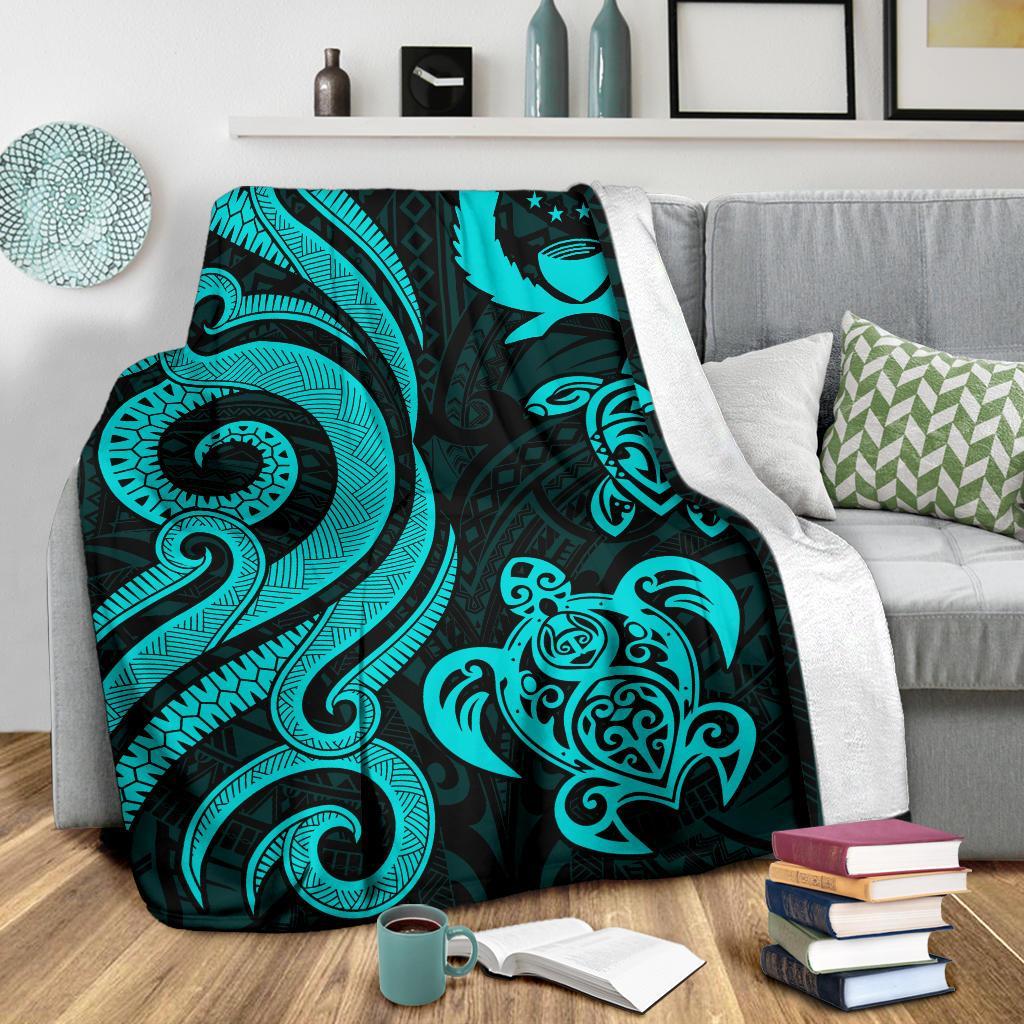 Pohnpei Micronesian Premium Blanket - Turquoise Tentacle Turtle - Polynesian Pride