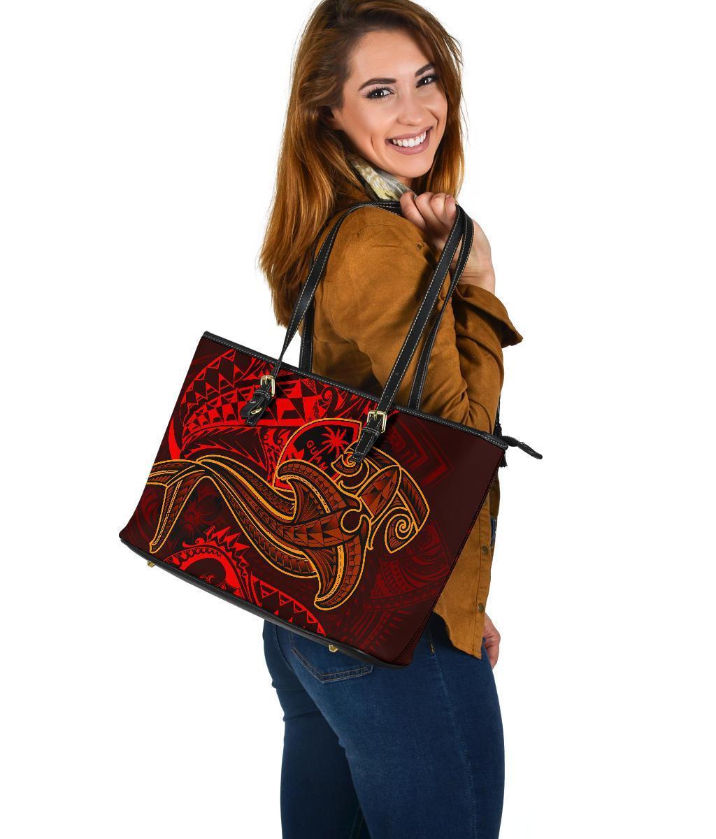 Guam Polynesian Leather Tote Bag - Red Shark Polynesian Tattoo - Polynesian Pride