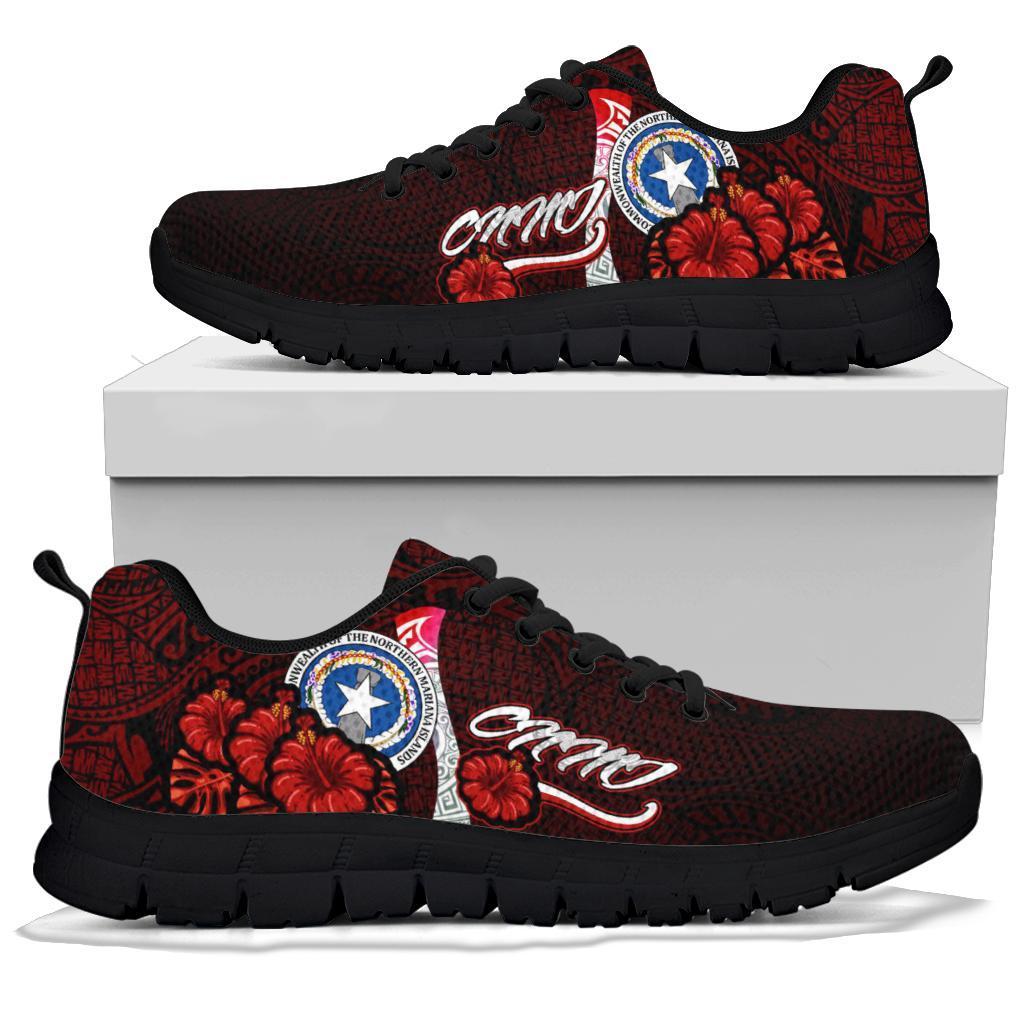 Northern Mariana Islands Polynesian Sneakers - Coat Of Arm With Hibiscus - Polynesian Pride