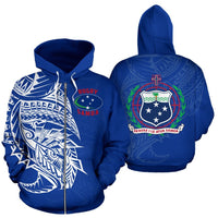 Samoa Rugby Zip up Hoodie Samoa Flag Rugby Coat of Arms Blue Unisex Blue - Polynesian Pride