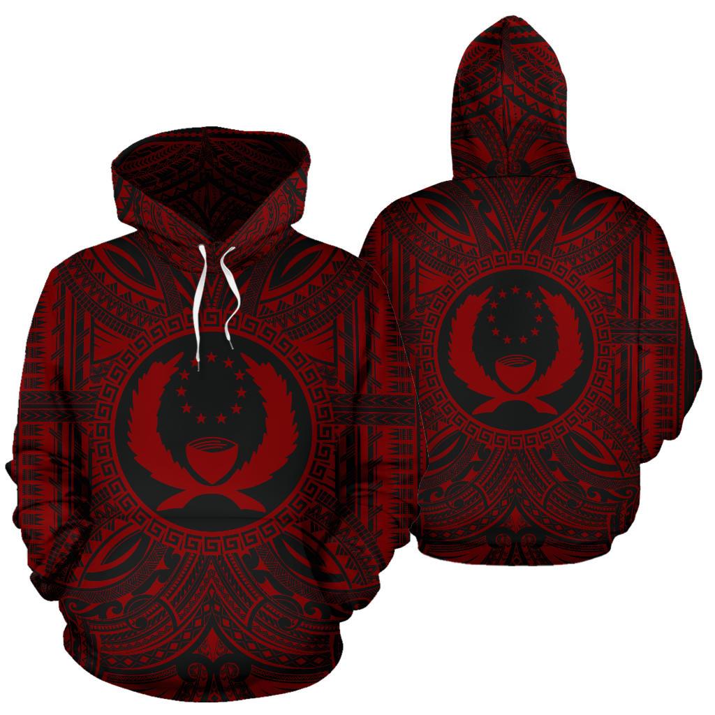 Pohnpei ll Over Hoodie Pohnpei Coat of rms Polynesian Red Black - Polynesian Pride