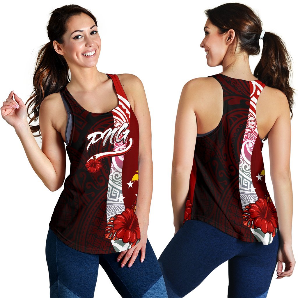 Papua New Guinea Polynesian Women's Racerback Tank - Coat Of Arm With Hibiscus Red - Polynesian Pride