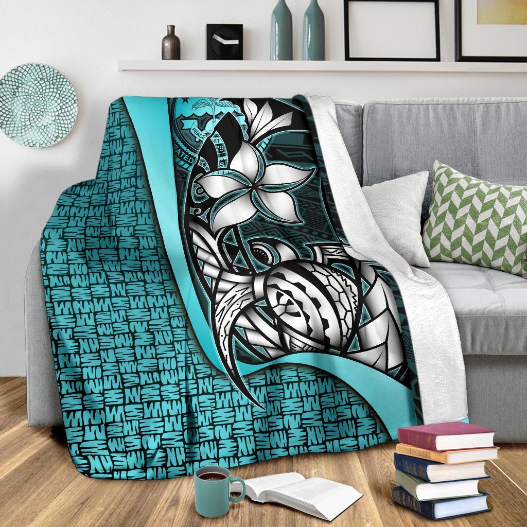 Federated States of Micronesia Premium Blanket Turquoise - Turtle With Hook - Polynesian Pride