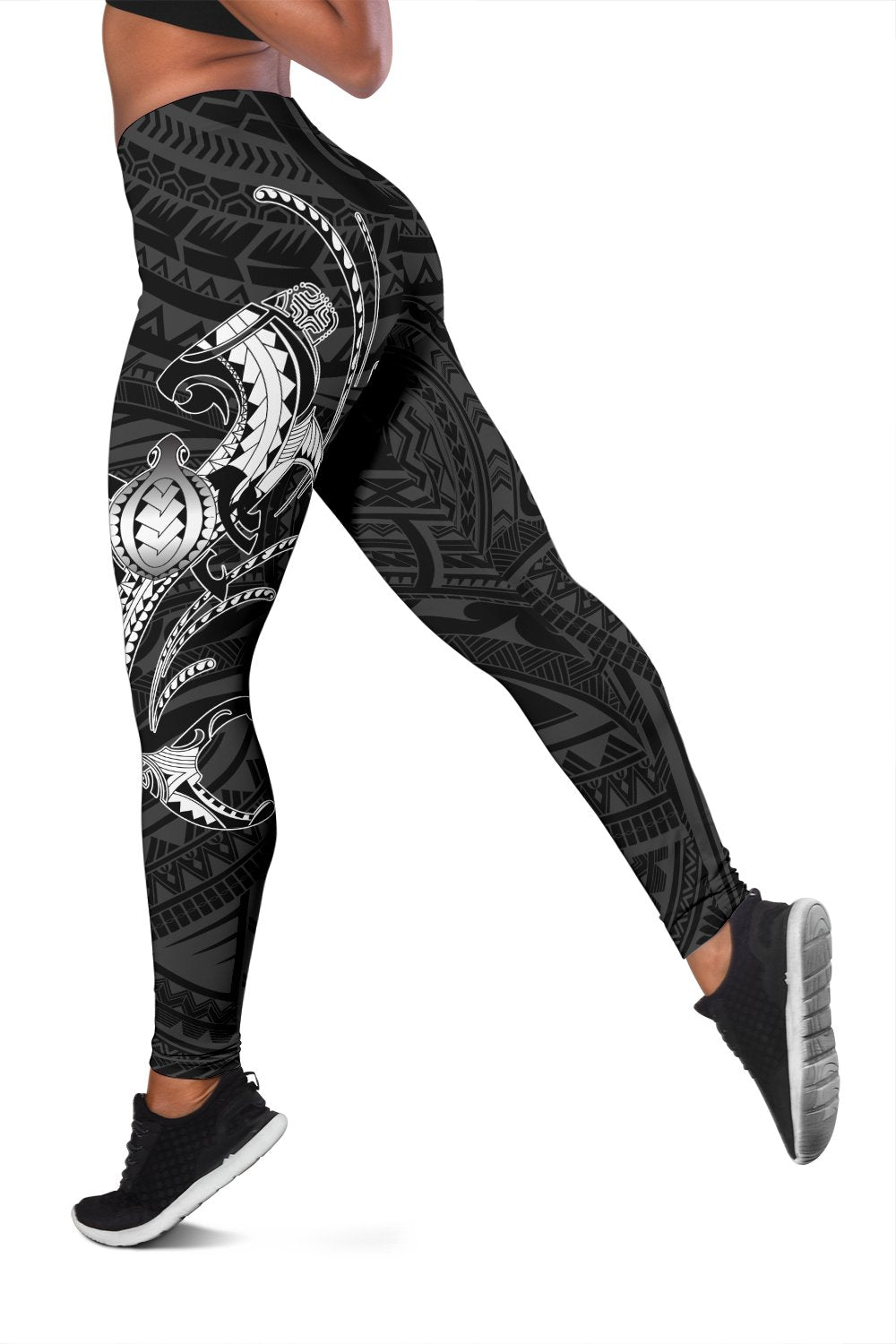 Hawaii Turtle Shark Polynesian Leggings - White - Polynesian Pride