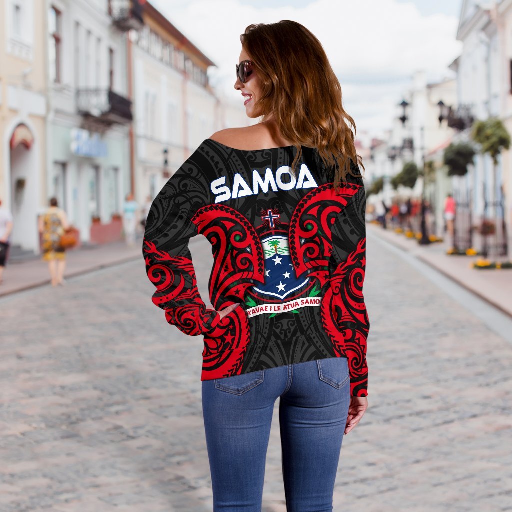 Samoa Polynesian Custom Personalised Women's Off Shoulder Sweater - Samoan Spirit - Polynesian Pride