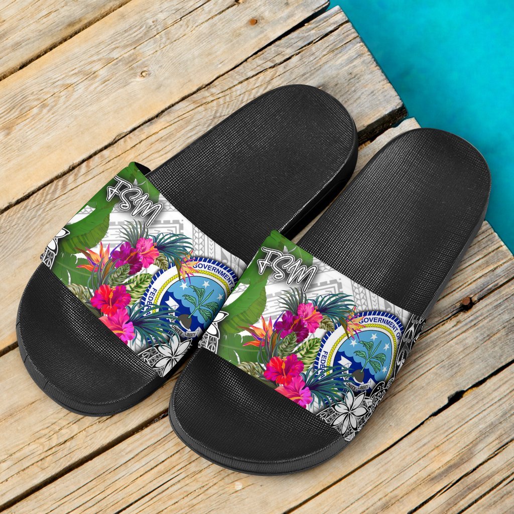 Federated States of Micronesia Slide Sandals - Turtle Plumeria Banana Leaf - Polynesian Pride