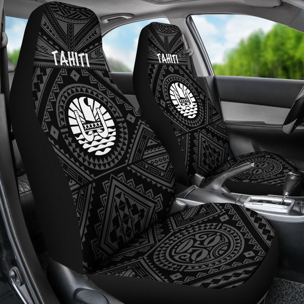Tahiti Car Seat Covers - Tahiti Seal In Polynesian Tattoo Style (Black) - Polynesian Pride