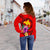 Papua New Guinea Polynesian Women's Off Shoulder Sweater - Floral With Seal Red - Polynesian Pride