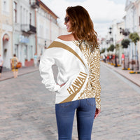 Hawaii Turtle Polynesian Women's Off Shoulder Sweater - Circle Style - AH - Golden 02 - Polynesian Pride