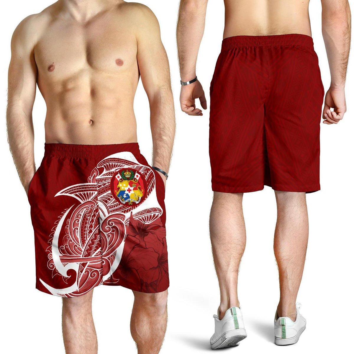 Tonga All Over Print Men'S Shorts Shark Coat Of Arms - Polynesian Pride