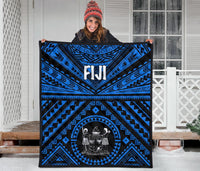 Fiji Premium Quilt - Fiji Seal With Polynesian Tattoo Style (Blue) - Polynesian Pride