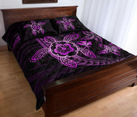 Kanaka Map Hibiscus Plumeria Turtle Art Pink Polynesian Quilt Bed Set - Polynesian Pride