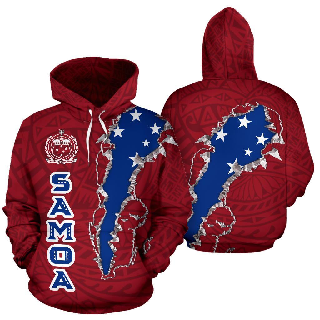 Samoa Hoodie Samoa Flag Coat of Arms Polynesian Tattoo Unisex Red - Polynesian Pride
